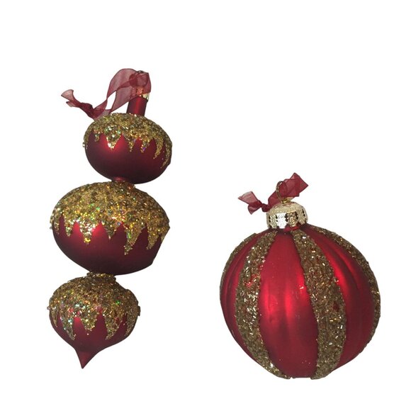 VTG Frontgate Christmas Tree Ornaments Handblown Glass Lot 15 Red & Green Gold - Picture 8 of 16